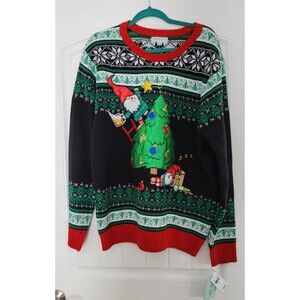 Holiday Hype Men's Christmas Sweater 3D Appliqué Santa w Beer XL New w tags